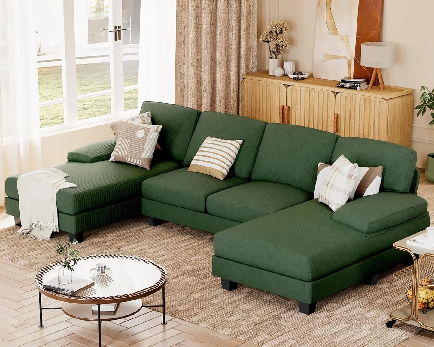 Ljustra U Shaped Sectional Couch Modern Chenille Fabric Sofa 4 Seat