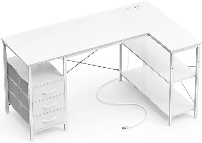 L Shaped Office Desk with Power Outlets Gaming Corner Desk 47 Inch