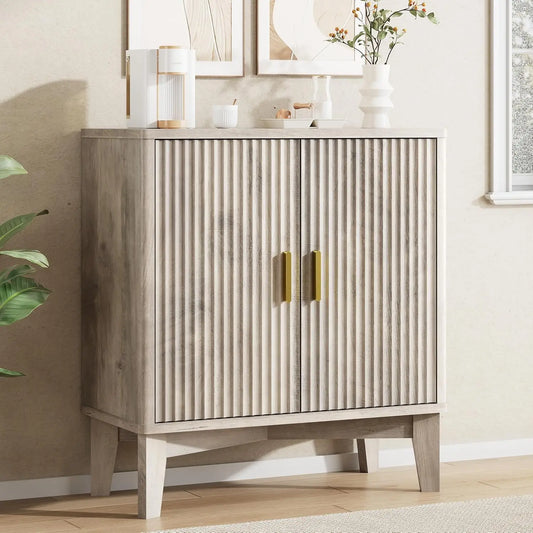 Fluted Sideboard Buffet Cabinet Storage Mid Century Modern Coffee Wine Bar