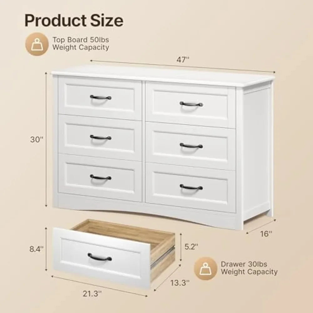 6 Drawer Dresser Bedroom Storage Chest of Drawers for Kids Room