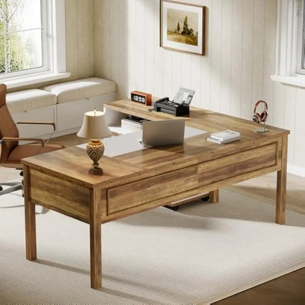 L-Shaped Executive Desk with File Cabinet Home Office Computer Desk