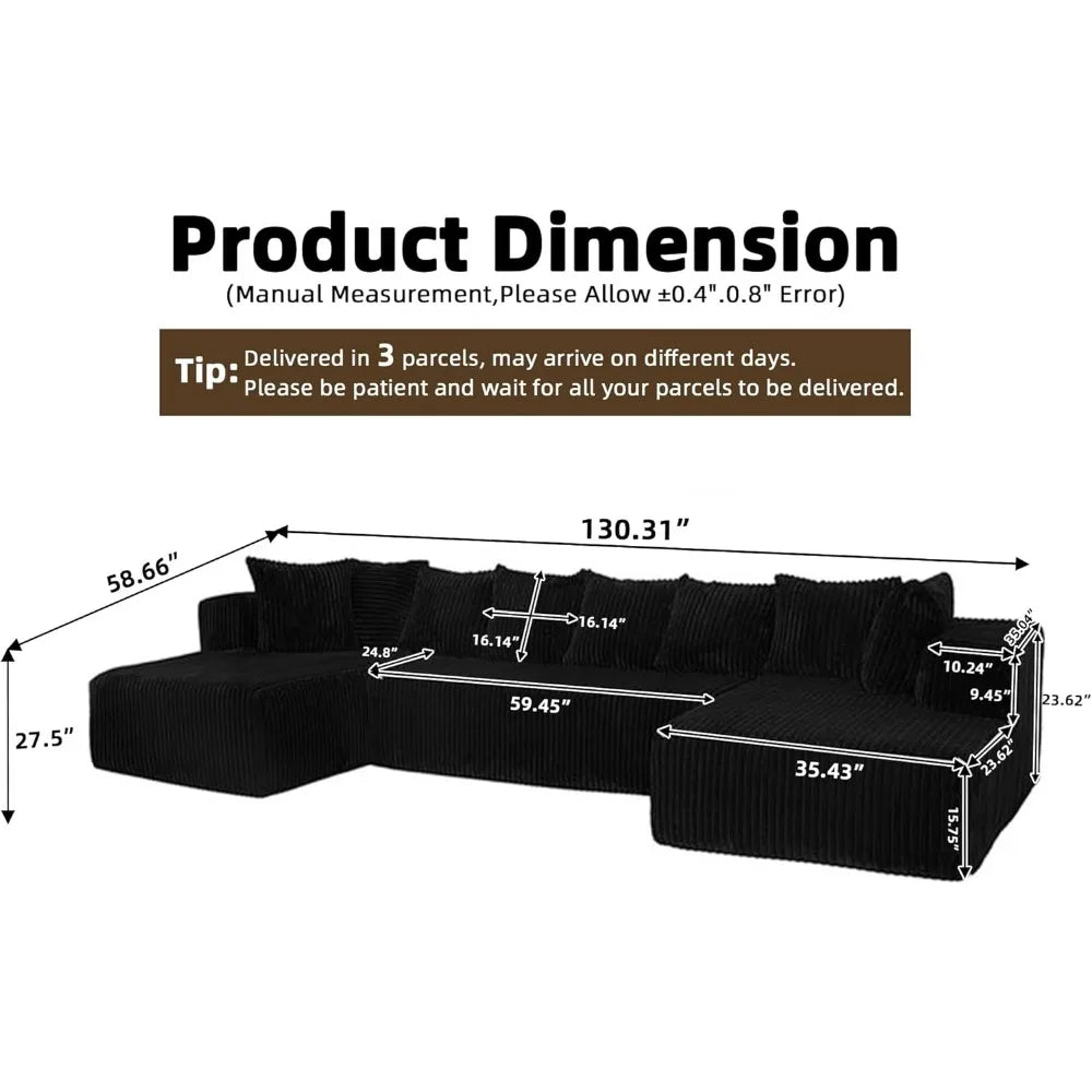 130 Inch Cloud Sectional Sofa Bed U Shaped Deep Seat Modular Couch