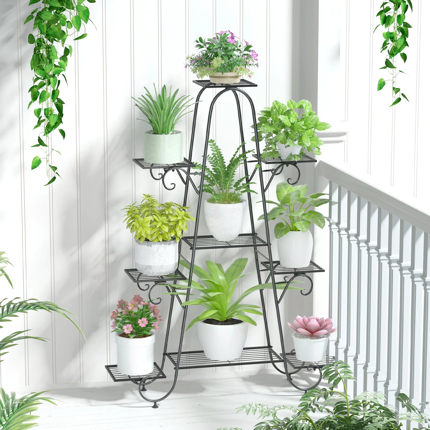 9 Tier Metal Plant Stand Indoor Outdoor Flower Shelf Display Rack