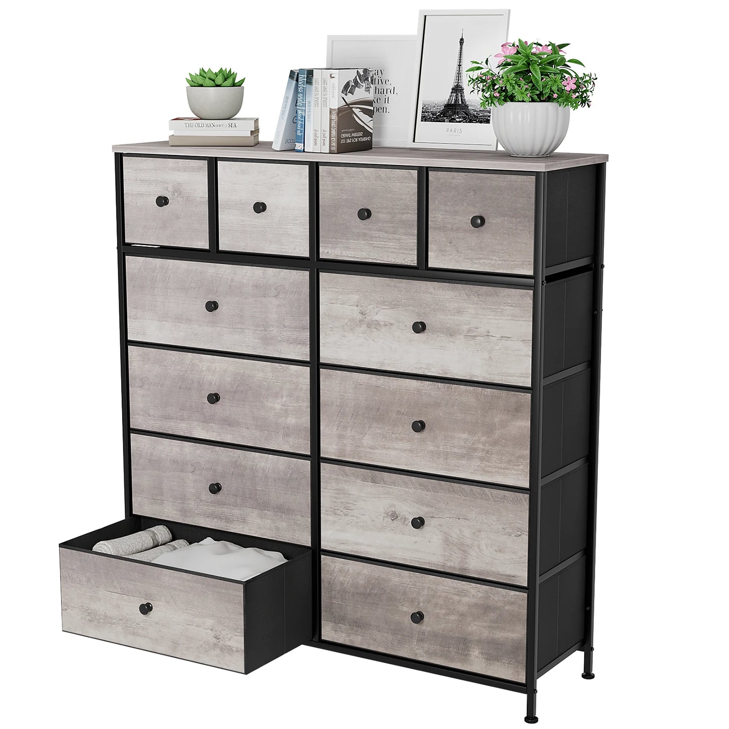 **** Chest of Drawers Fabric Storage 8/12 Drawers Wooden Top Metal Frame
