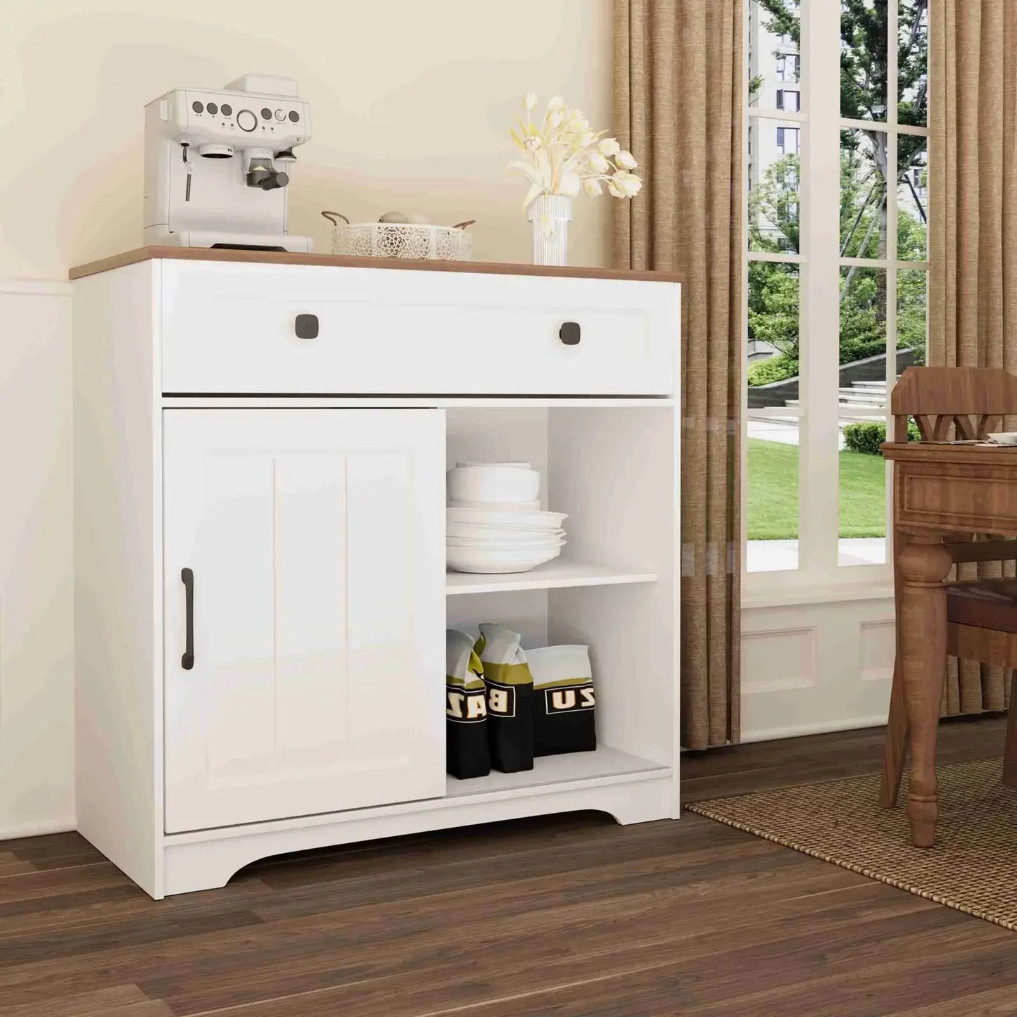 Sideboard Storage Cabinet with Drawer and Sliding Door for Kitchen