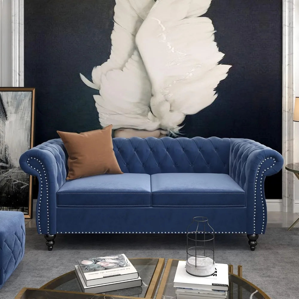 Luxurious 3 Piece Velvet Chesterfield Living Room Sofa Set