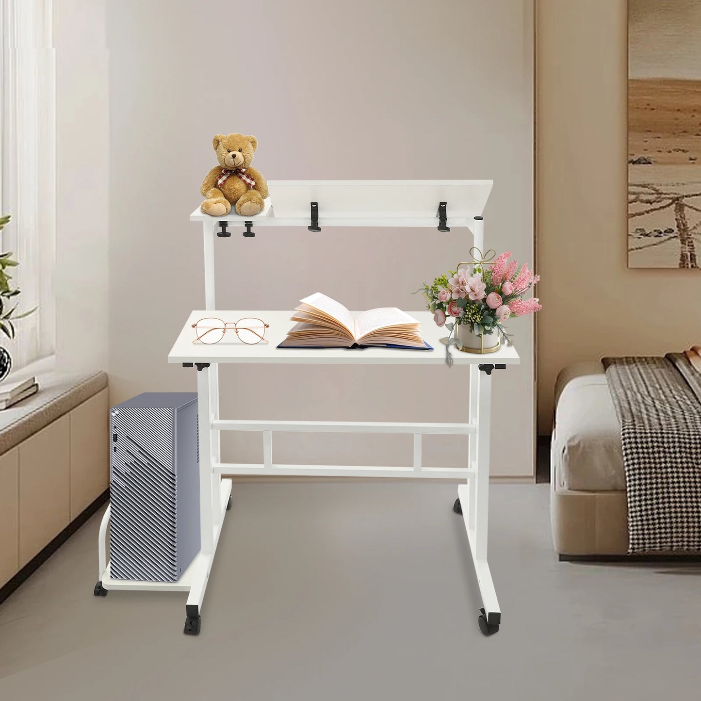 Multi Functional Foldable Desk Adjustable Computer Table with Wheels