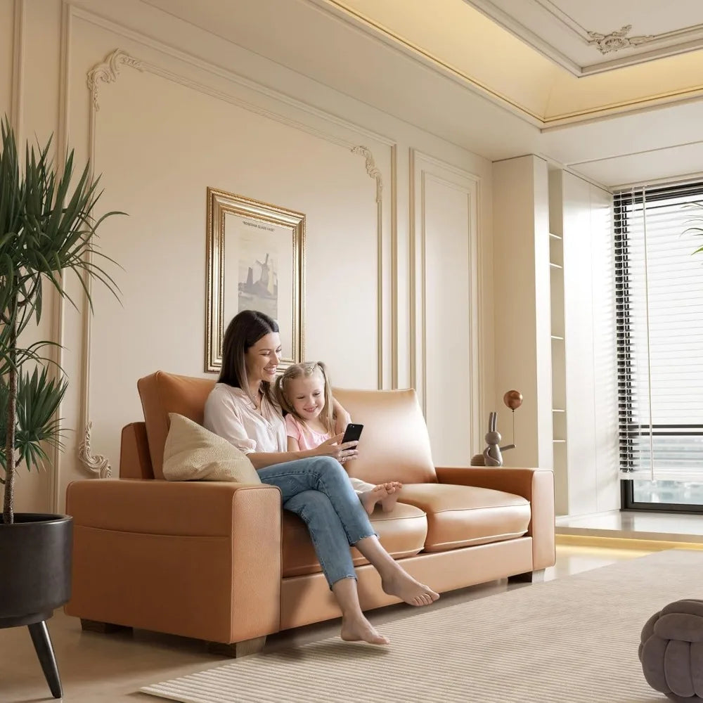 Faux Leather Loveseat Sofa Mid Century Modern with Side Pockets