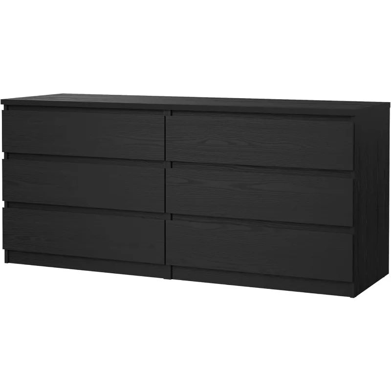 Tvilum 6 Drawer Double Dresser Storage Black Woodgrain Modern Design