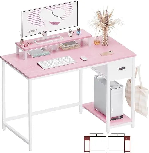 39 Inch Computer Desk with Monitor Stand Small Home Office Desk Storage