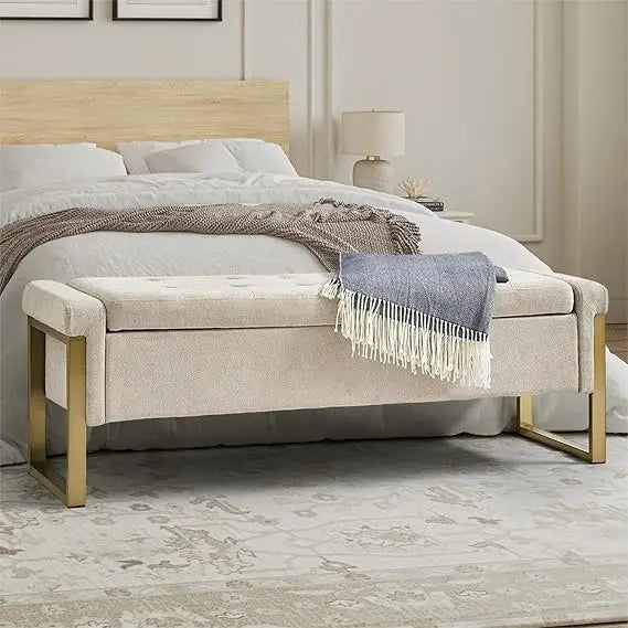 EcoHarbor Modern Bedroom Bench Upholstered Storage Ottoman Gold Legs