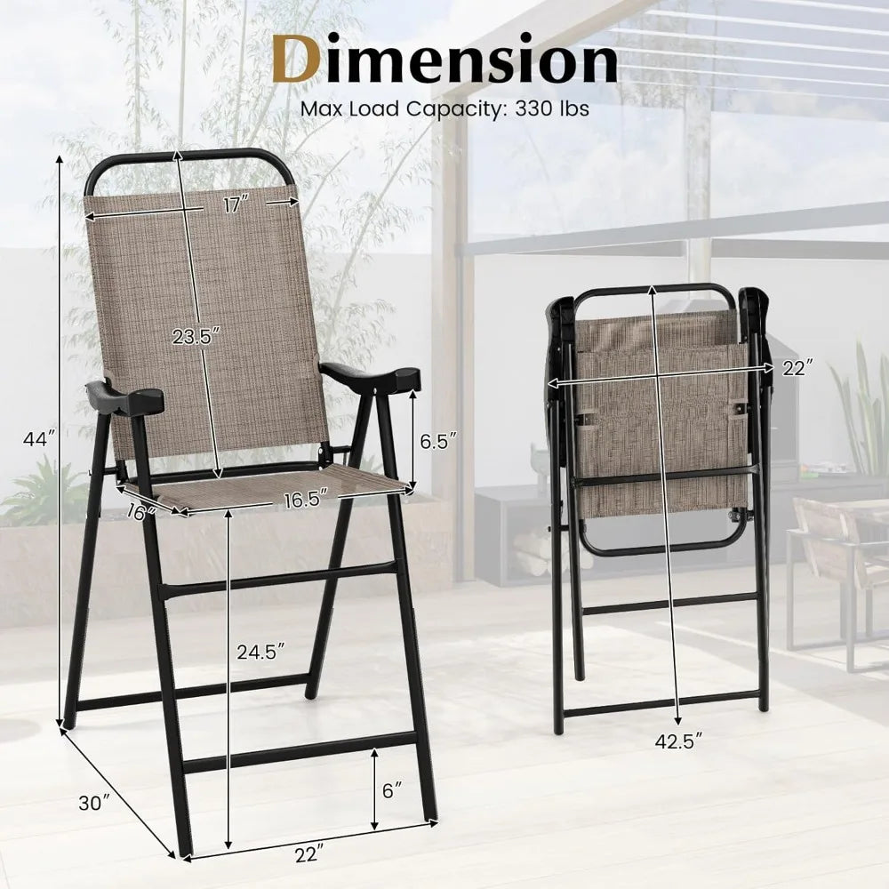 2 Pieces Folding Patio Bar Chairs Outdoor High Top Metal Frame