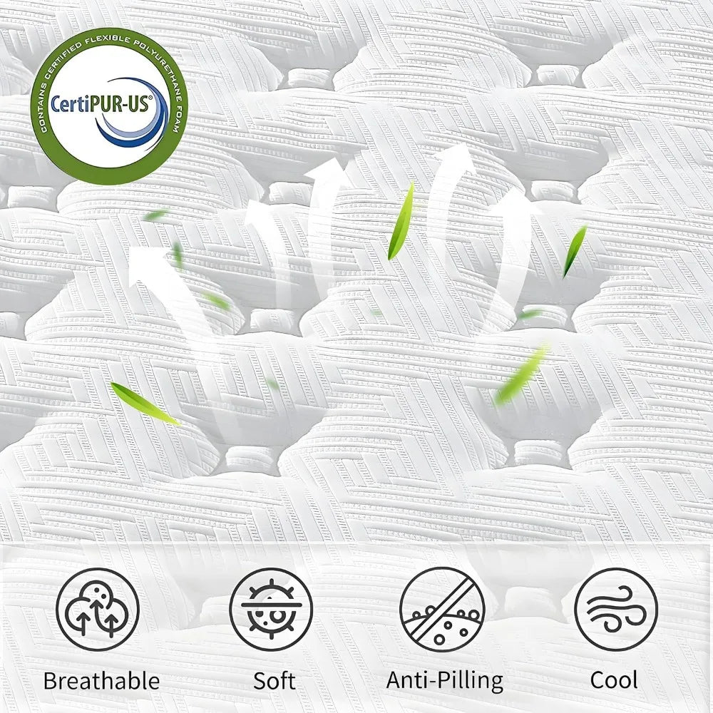 Ljustra 12 Inch Twin Size Hybrid Mattress Cooling Memory Foam Springs