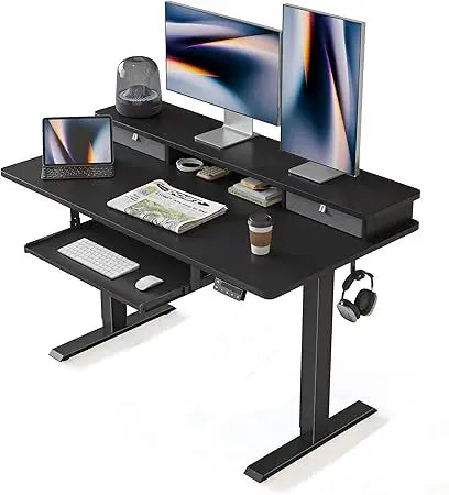 Adjustable Standing Desk with Drawers Keyboard Tray Storage Shelf