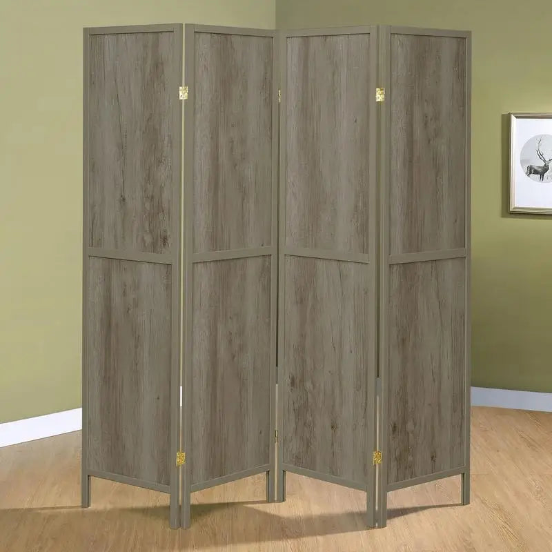 Light Grey 4-Panel Folding Screen Room Divider Privacy Rustic Decor