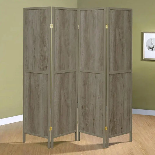 Light Grey 4-Panel Folding Screen Room Divider Privacy Rustic Decor