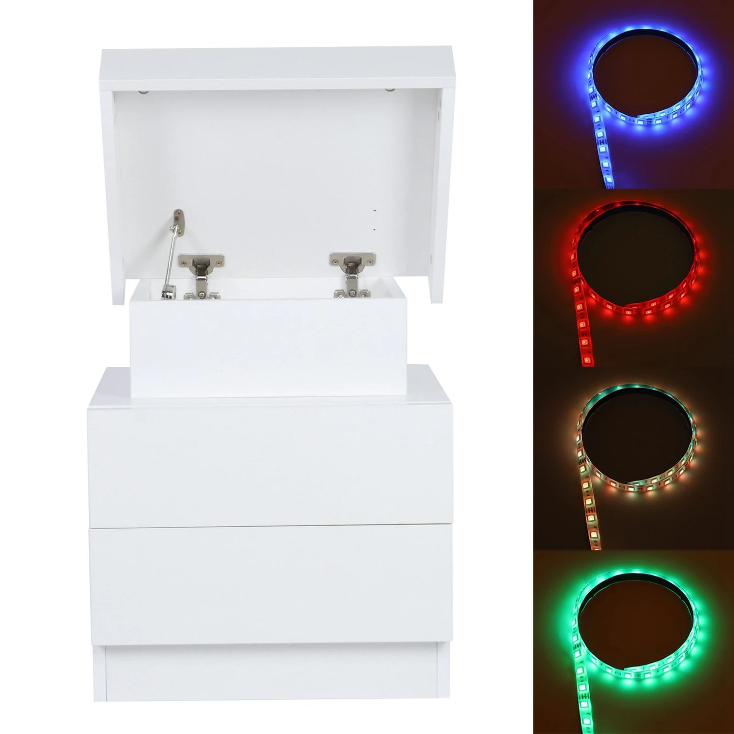 Large Capacity RGB LED Nightstand with 2 Drawers for Bedroom Storage
