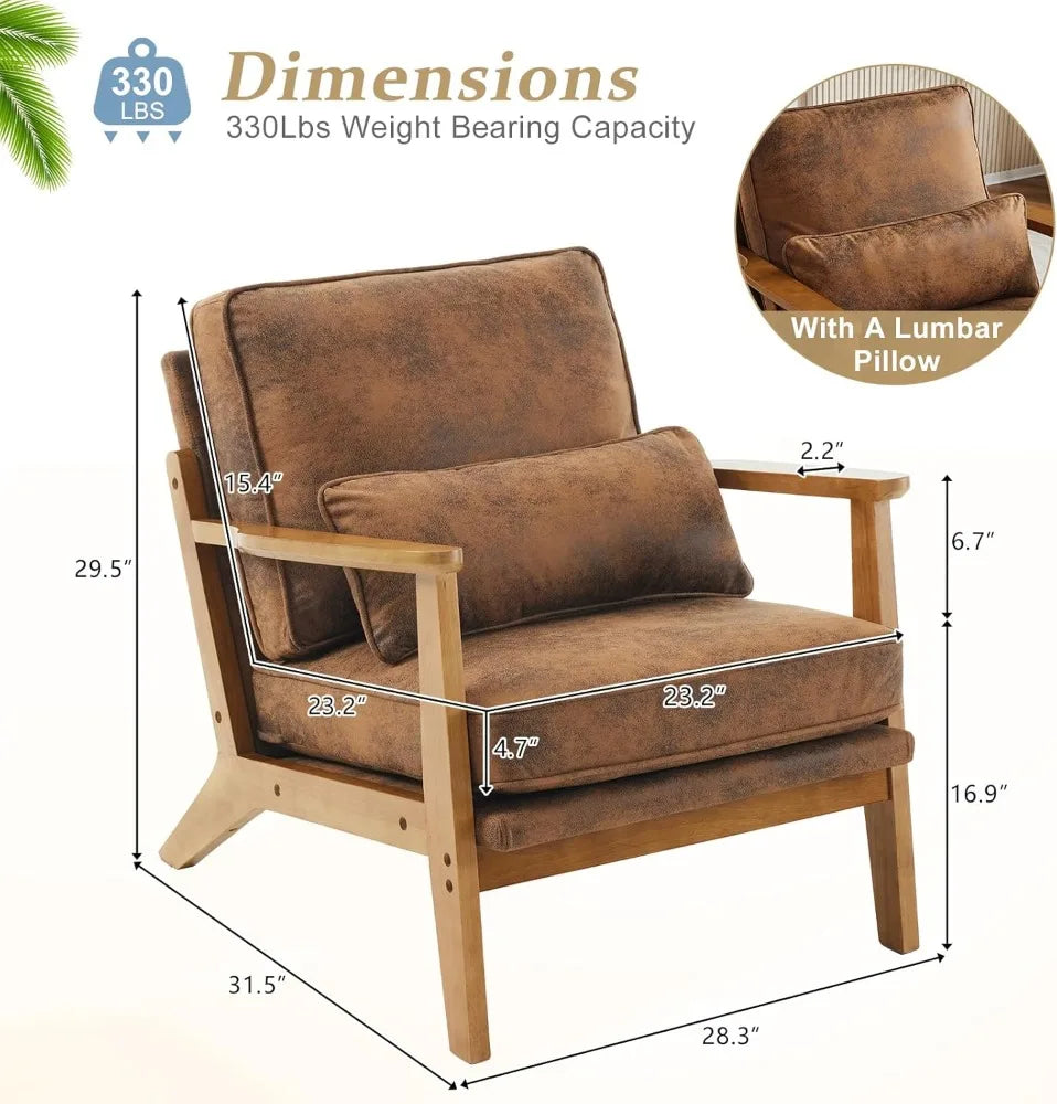 Solid Wood Wide Armrests Accent Chair Set of 2 Mid Century Modern