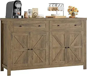 55 Inch Buffet Sideboard Cabinet Modern Farmhouse Coffee Bar Storage