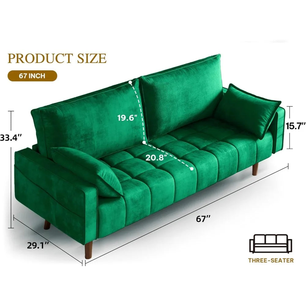 Ljustra 67" Loveseat Sofa Velvet Couch with Pillows & Storage