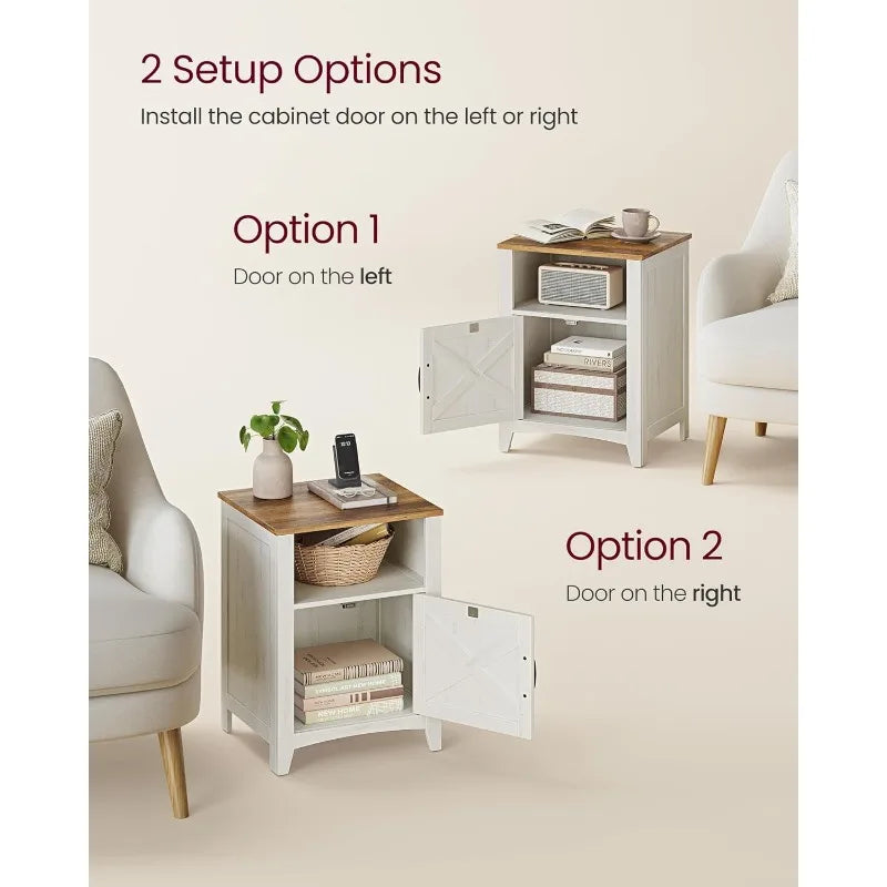 Ljustra Farmhouse Nightstand Set of 2 with Storage Barn Door Design