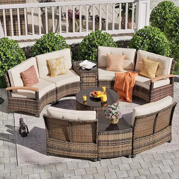 Ljustra 9 Piece Outdoor Patio Furniture Set Half-Moon Curved Sectional