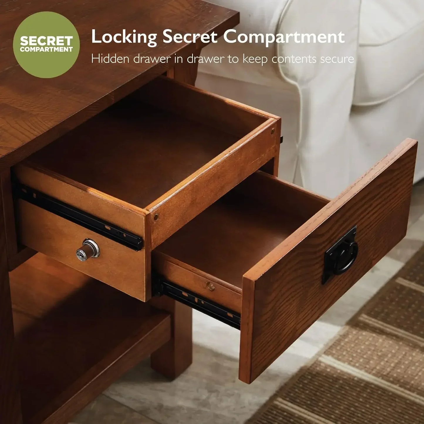 Mission Impeccable Secret Compartment Locking Drawer Nightstand End Table