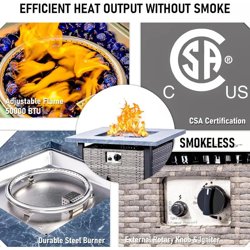 Ljustra 28 Inch Propane Fire Pit Table 50000 BTU Auto-Ignition Wicker
