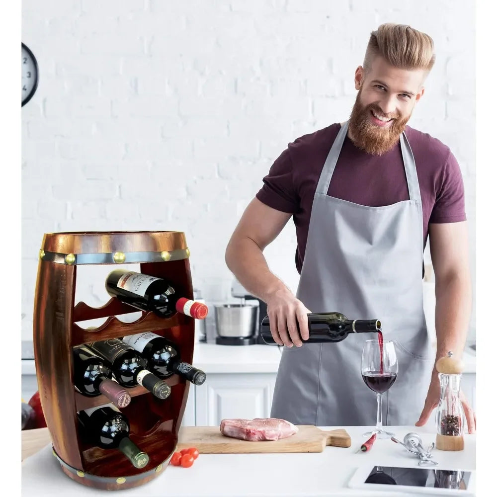 Ljustra Wooden Barrel Wine Rack 8 Bottle Freestanding Storage Display