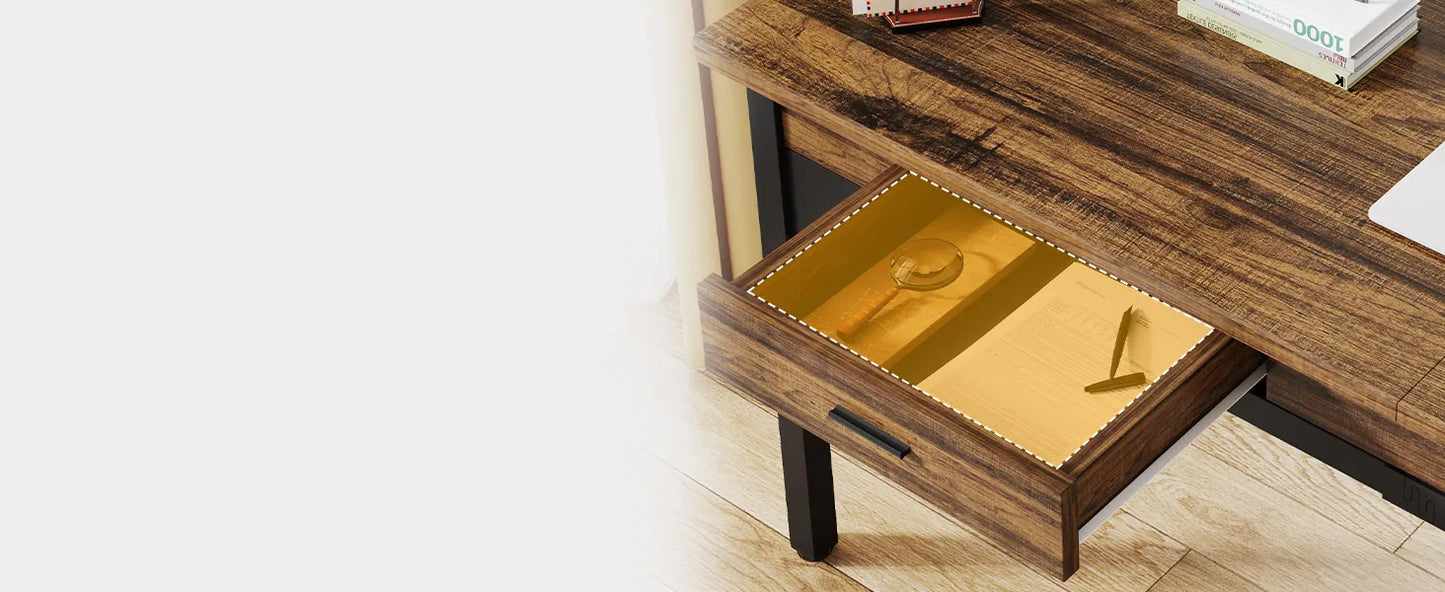 Ljustra 200cm Computer Desk Double Long Office Table with 2 Drawers