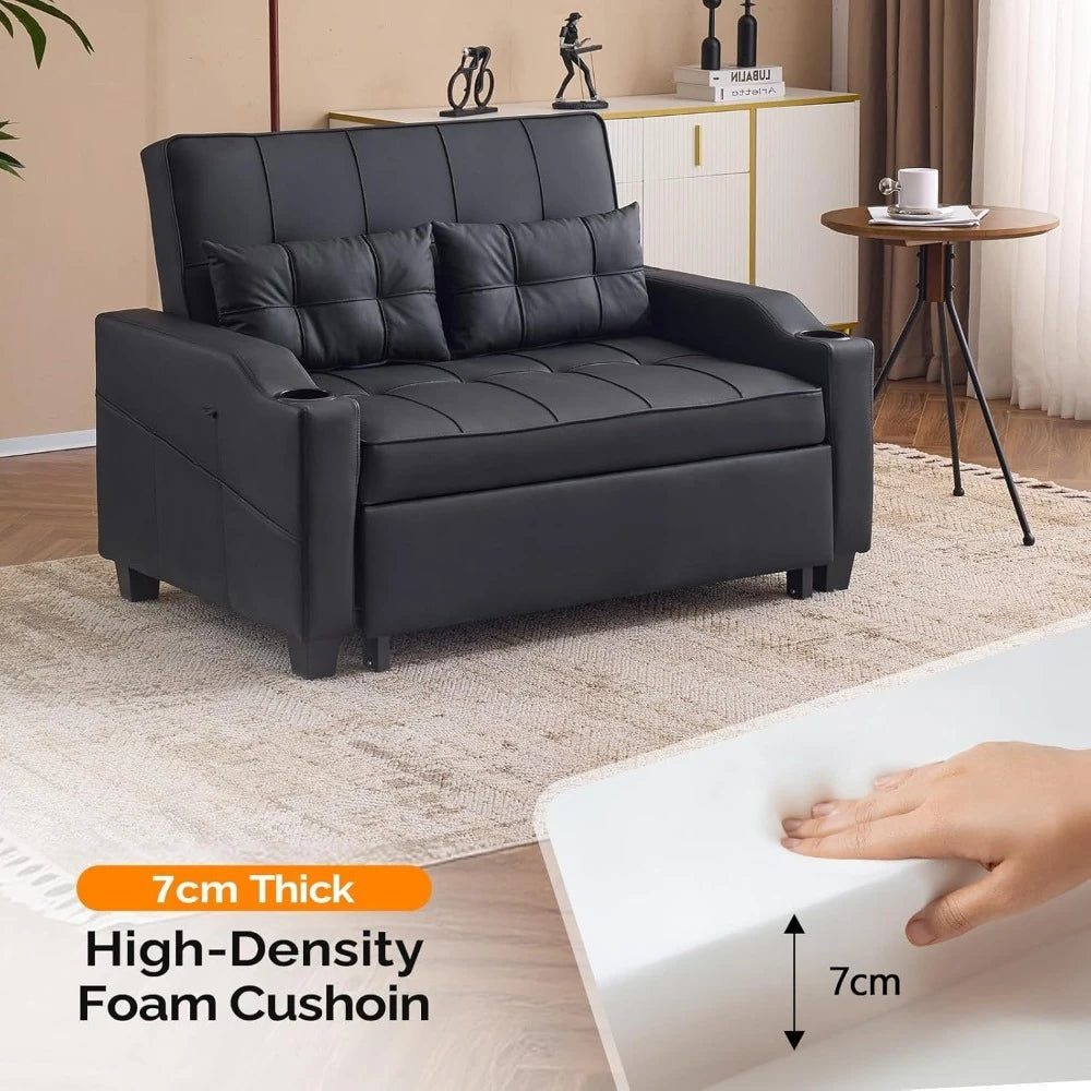 Ljustra Convertible Loveseat Sleeper Sofa Bed with USB Ports and Cup Holders