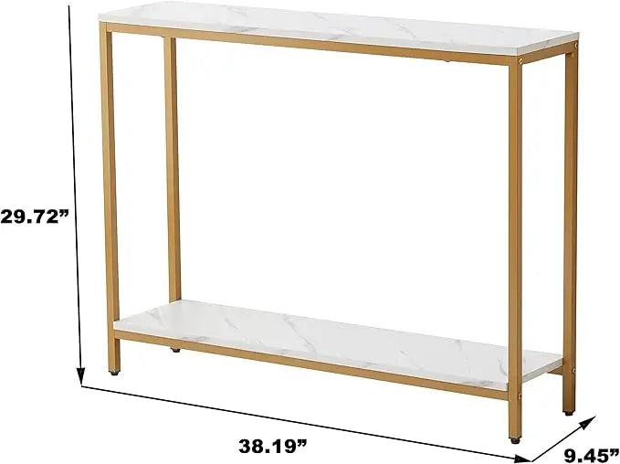 Console Table Entryway Faux Marble Double Layer Sofa Table Gold Frame