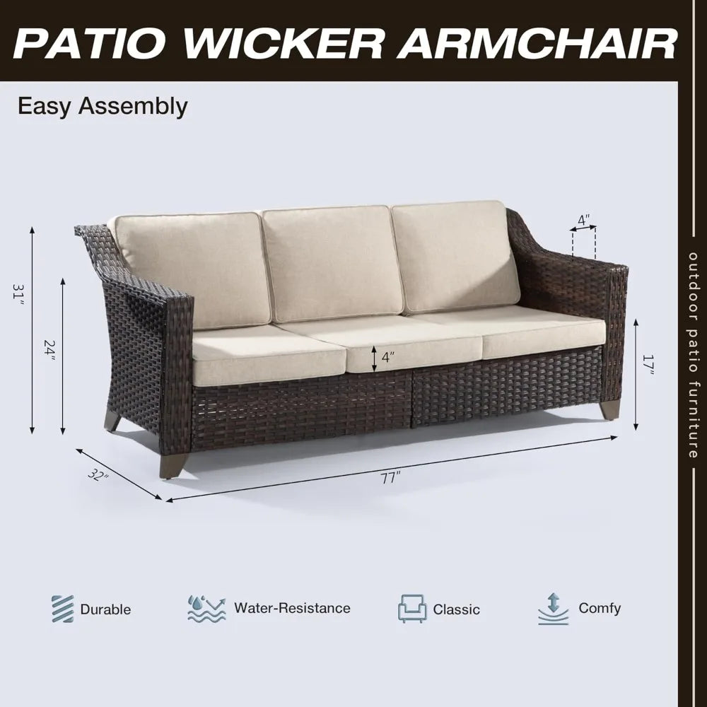 All Weather 3-Seat Patio Couch Outdoor Sofa with Premium Cushions