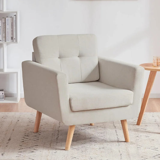 Linen Accent Chair Mid Century Modern Upholstered Reading Comfy Chair