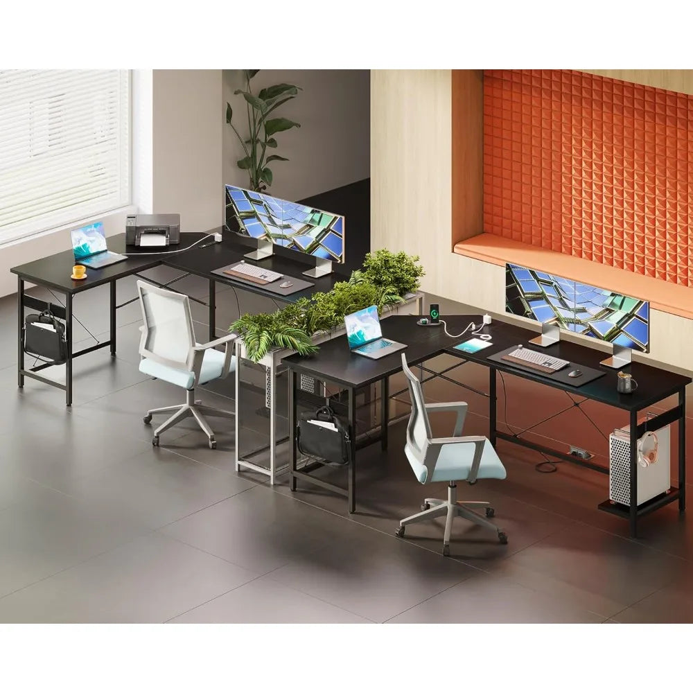 L Shaped Gaming Desk with USB Outlets Corner Computer Desk Home Office