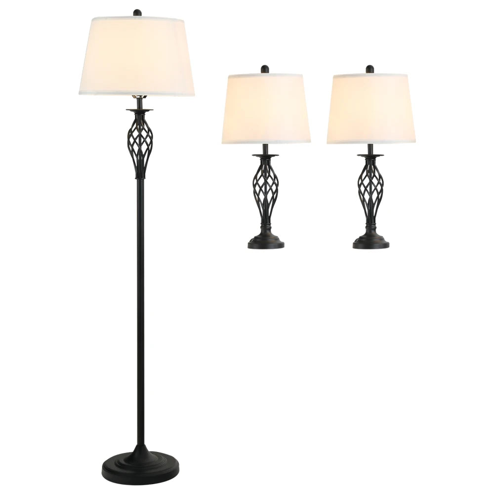 3 Piece Mid Century Modern Floor Table Lamp Set for Bedroom Living Room