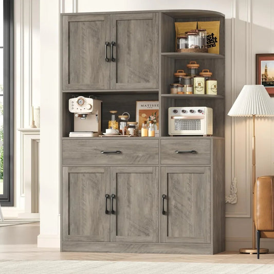 67 Inch Kitchen Pantry Cabinet Modern Storage Hutch 5 Doors 2 Drawers