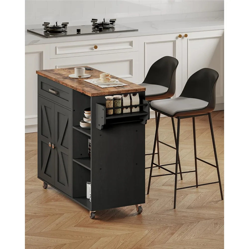 Kitchen Island Trolley Storage Cart with Power Outlet Spice Rack