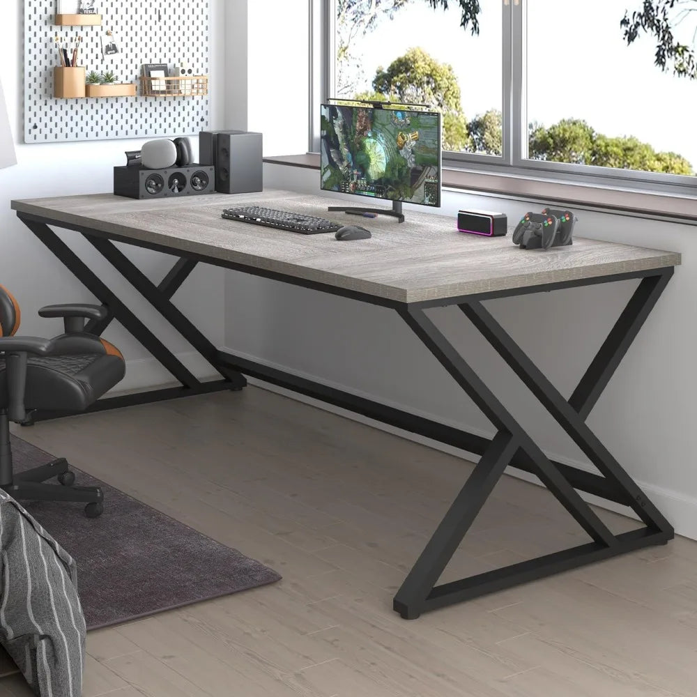 Modern Long Office Desk Large Wood Metal Computer Industrial Workstation