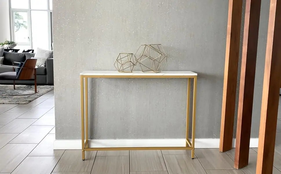Console Table Entryway Faux Marble Double Layer Sofa Table Gold Frame