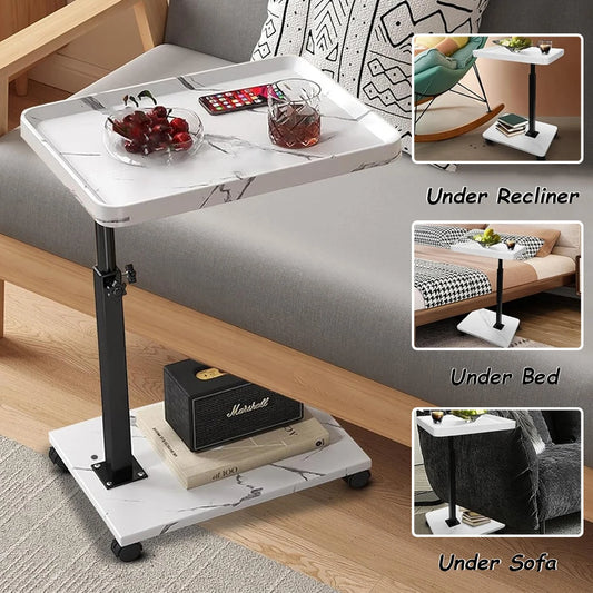 Adjustable Rolling Cart Overbed Bedside Table Laptop Desk Side Tray Table