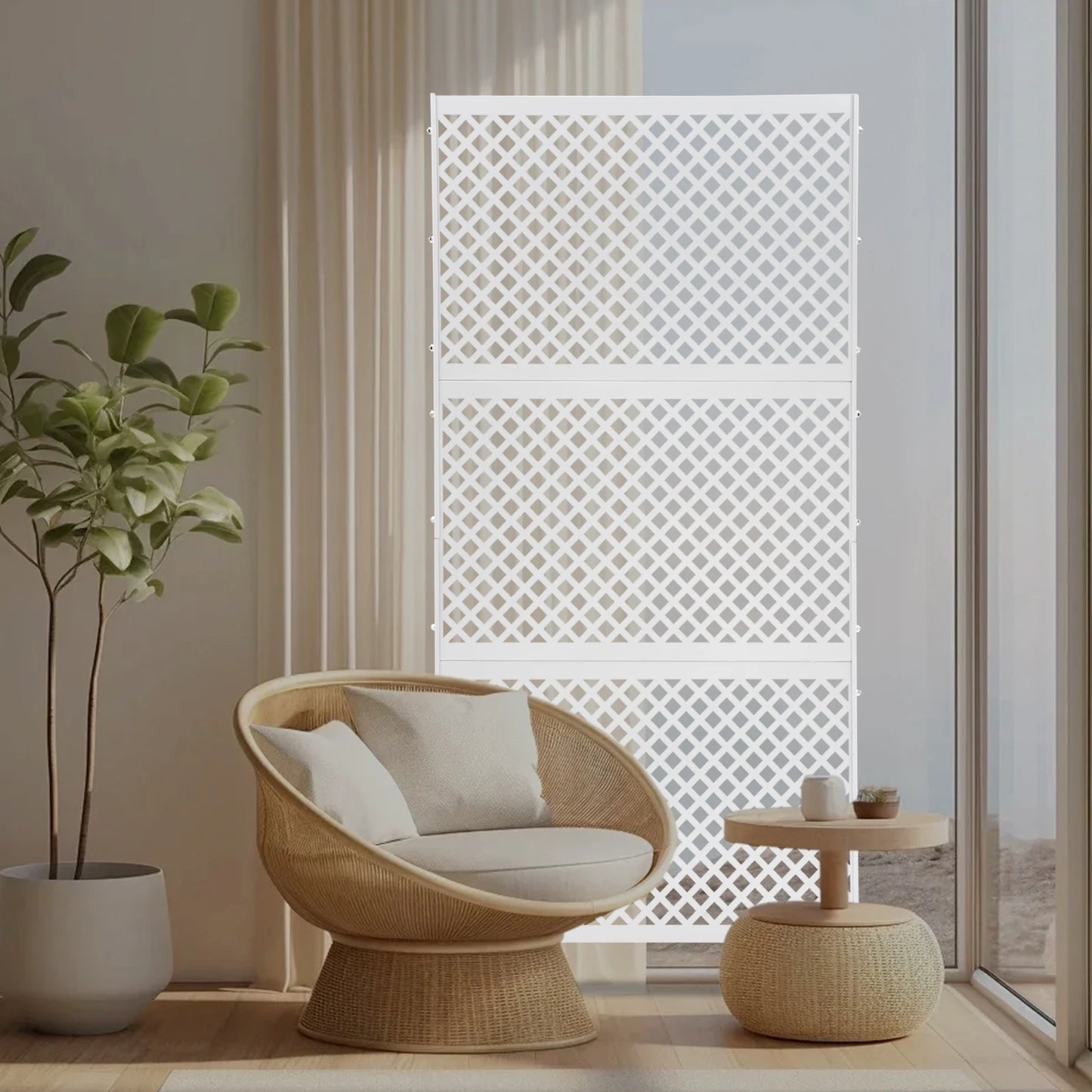 Elegant White Steel Privacy Screen Freestanding Room Divider 3 Panels