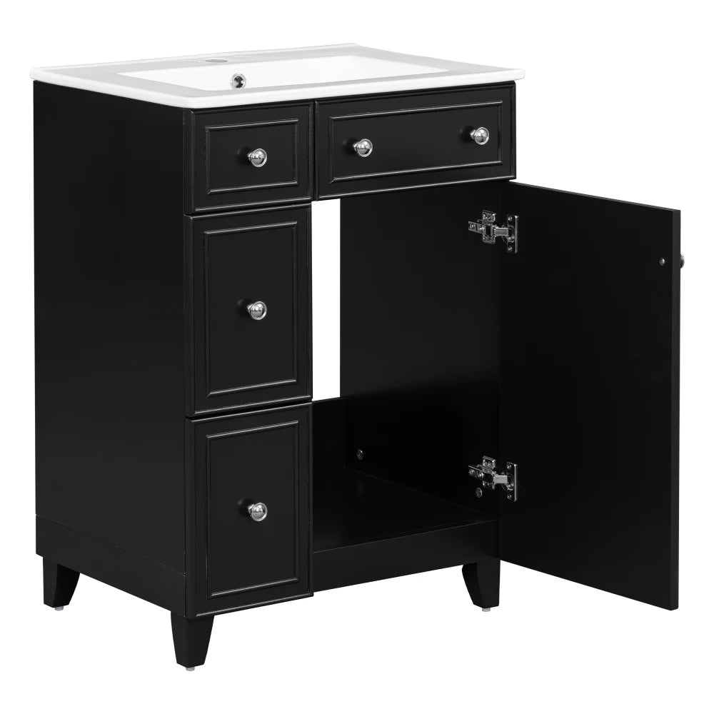 24 Inch Bathroom Vanity Cabinet Ceramic Sink 2 Drawers Storage