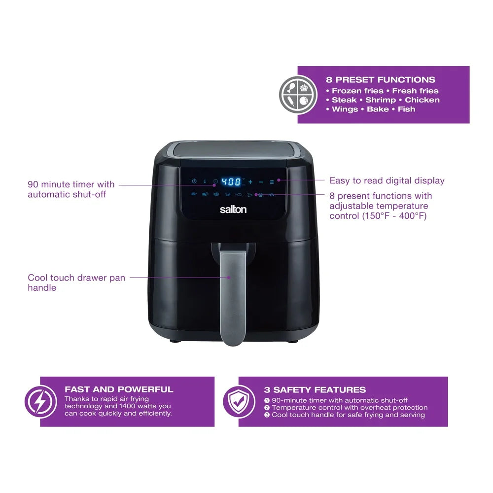 Ljustra Digital Air Fryer XL 5L Oil Free Cooking 1400W 8 Functions