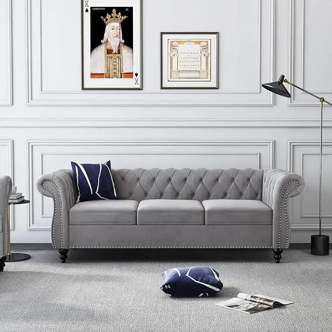 Ljustra Chesterfield 3-Seater Sofa Modern Leather Tufted Couch