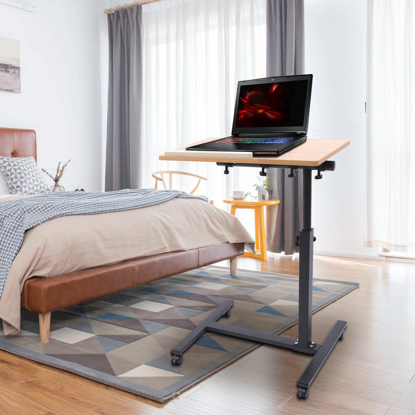 Adjustable Height Laptop Desk with Wheels Portable Mobile Workstation
