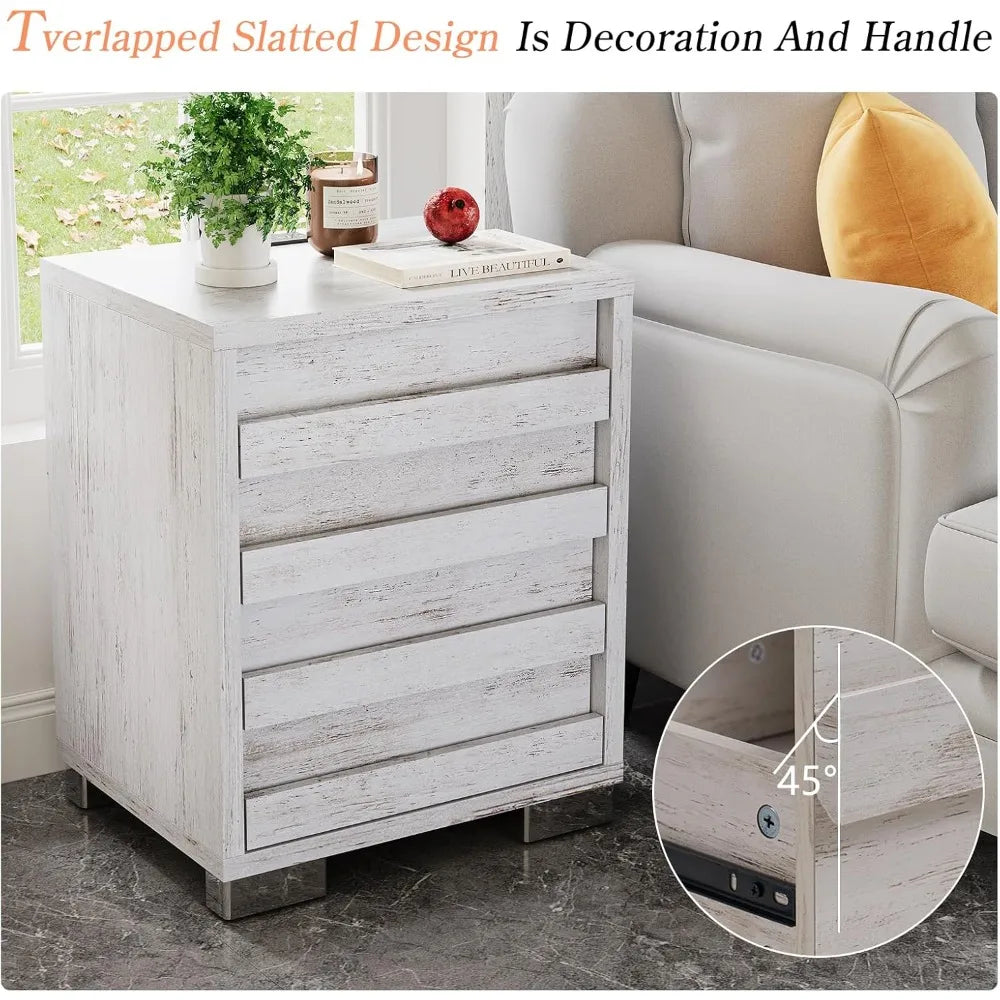 Nightstand Set of 2 with Charging Station Farmhouse Side Table