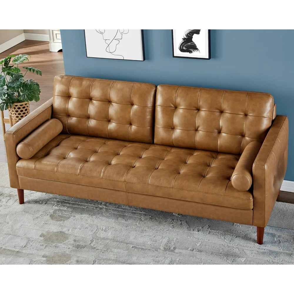 Ljustra Leather Sofa Mid-Century Modern 3 Seater Comfy Couch Living Room