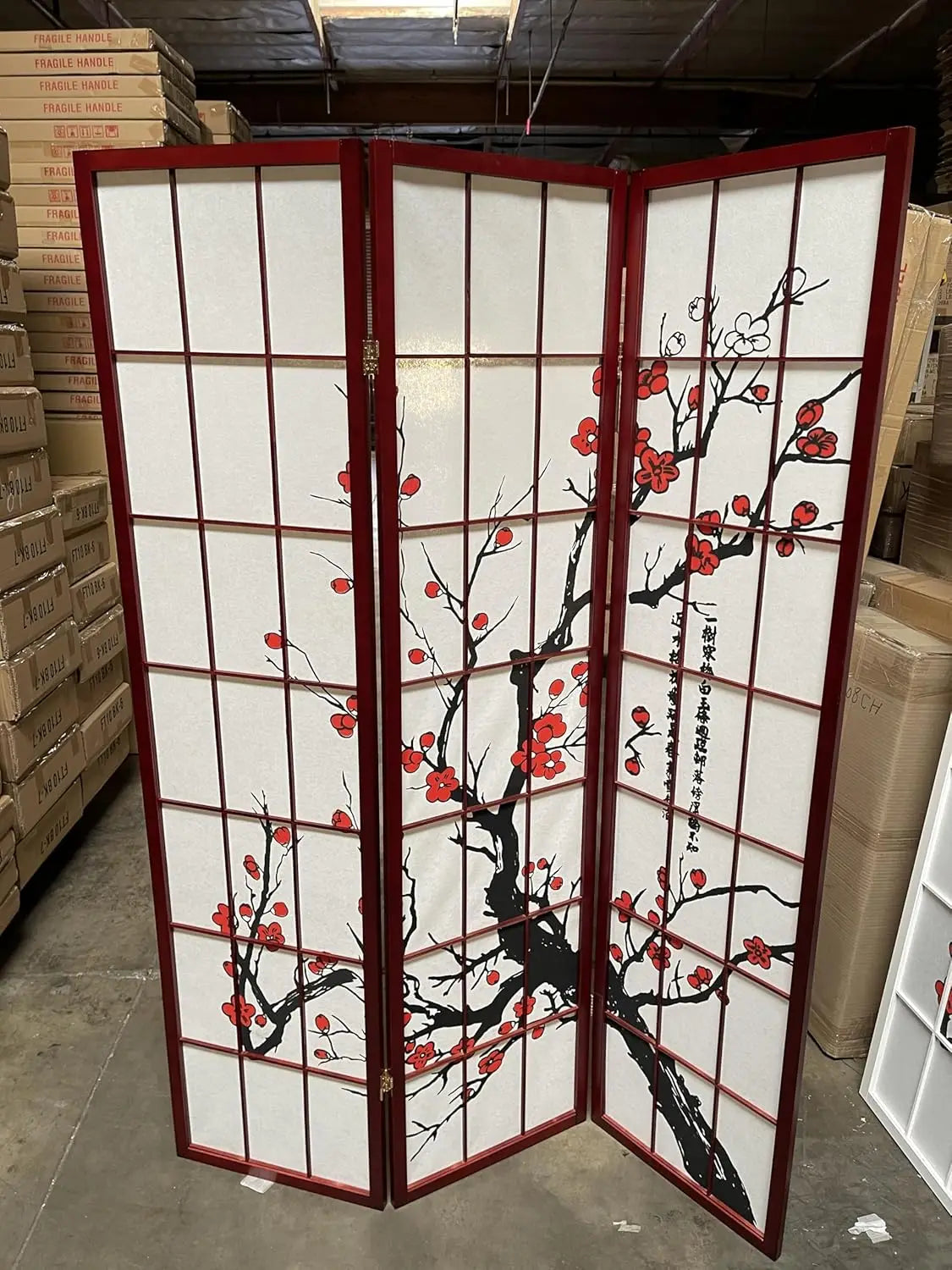 BlossomView Japanese Room Divider 6 Panel Plum Motifs Modern Privacy Screen