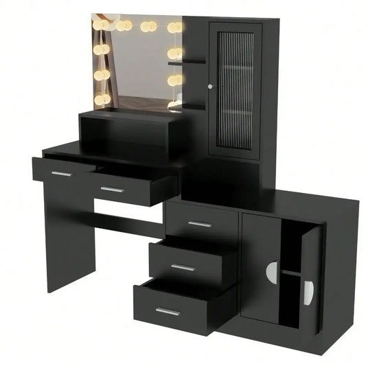 Stylish Vanity with Lighted Mirror Makeup Desk Elegant Dresser Combo